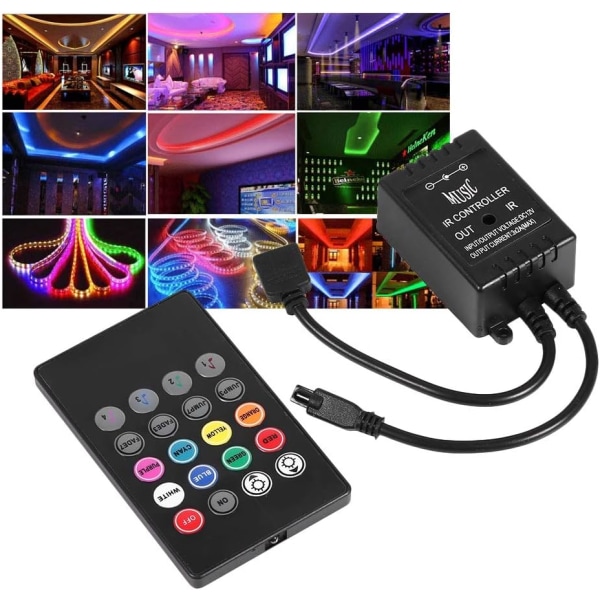 Bärbar LED-musikkontroll 20-knapps infraröd fjärrkontroll för RGB-flexibla färgskiftande lampor med ljudaktivering
