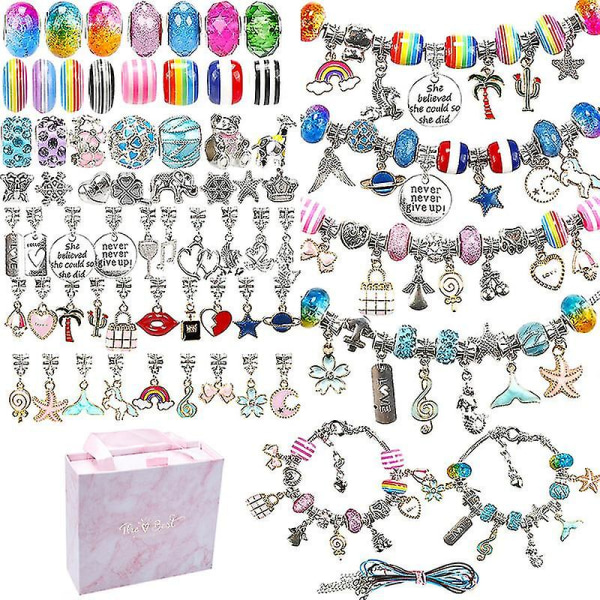 Berlockarmbandstillverkningssats för flickor, smycketillverkningssatser för barn Smyckenstillverkningsset Set med armbandspärlor, smyckesberlocker och DIY C