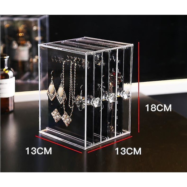Genomskinlig akryl smycken förvaringslåda 3 vertikala lådor örhängen display stativ genomskinligt hål skärm hängare förvaringsbox