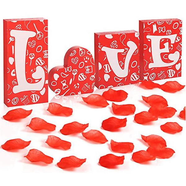 Alla hjärtans dag Kärleksblock Kärlek Träbokstäver Kärlekskoncept Ordblockdekor Bröllopsdekor med rosenblad