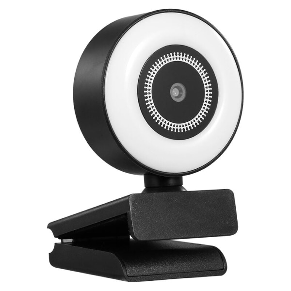 1080P HD-webbkamera med ringljus Miniwebbkamera Inbyggd autofokusmikrofonwebbkamera för video/livesändning/videokonferens, svart