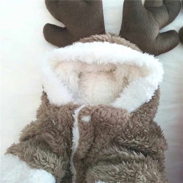 Söt julhuva Hundkläder Varma Vinter Ren Hjortar Älgfleecekläder För Katter Hundar Juldräkt