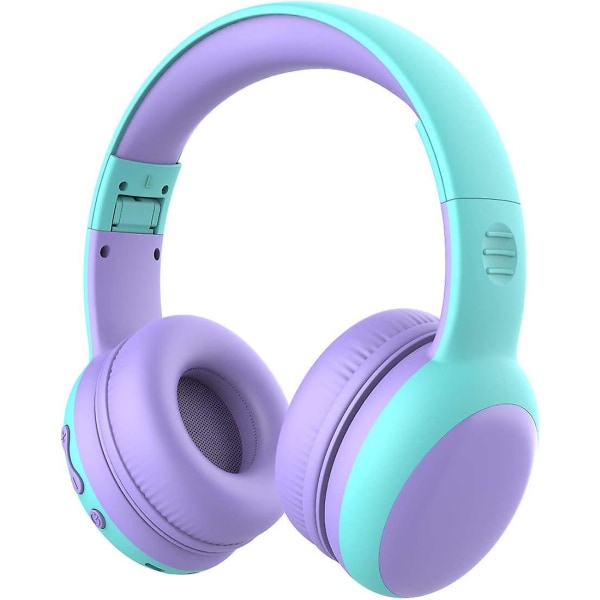 Bluetooth hörlurar för barn med 85 db begränsad volym, trådlösa Bluetooth hörlurar för barn, hopfällbara Bluetooth stereo-over-ear-headset för barn - Lila