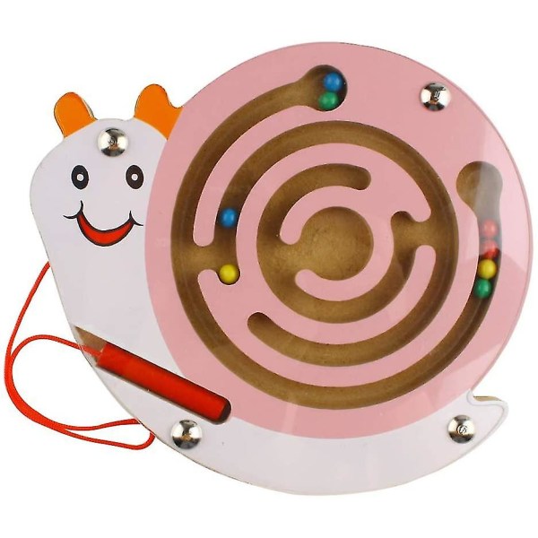 Mini Animal Magnetic Maze Pusselspel Träskiva Barnleksaker (rosa snigel)