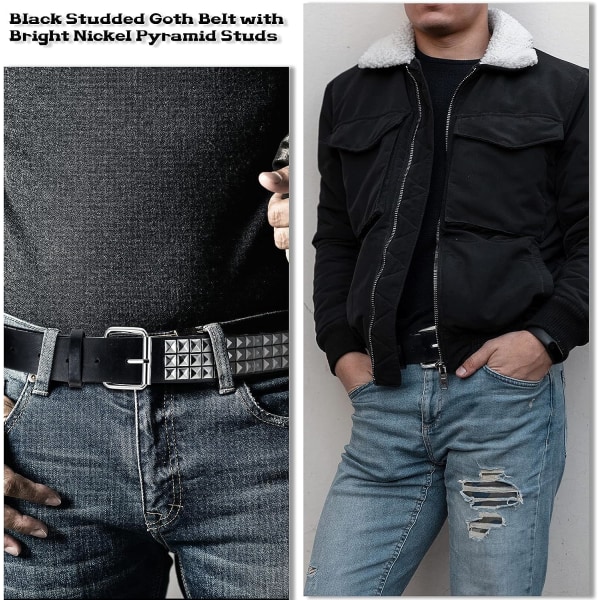 Dubbbälte Metal Punk Rock Nitbälte Punk Läderbältetrådar Dubbat Goth-bälte med pyramiddubbar för kvinnor män