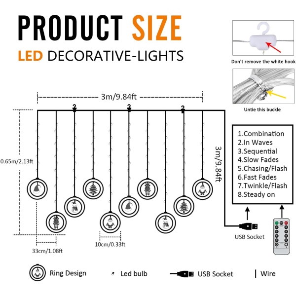 Christmas String Lights 10ft Hängande 3D Light Strip