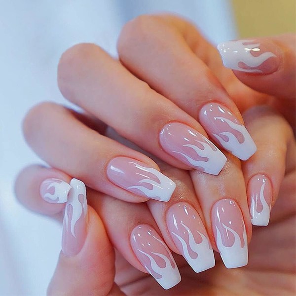 Falska naglar med lim rosa naglar 24 bitar av akryl nagelklistermärken, lämplig för damer och flickor Nagellapp