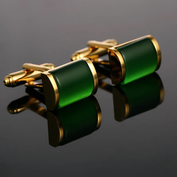 Romantiska manschettknappar i grönt och guld, par manschettknappar med franska skjortor Emerald Opal Manschett Nails Guld Manschett