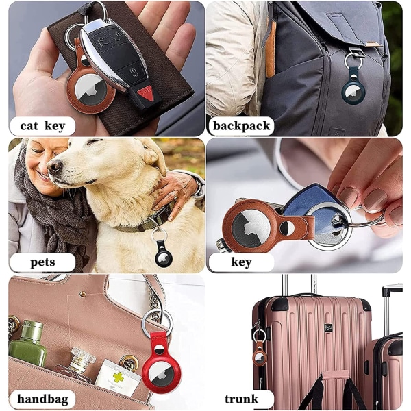 4-pack nyckelringar för Apple Airtags-hållare, skyddande läder Airtags Tracker- case med AirTag hållare