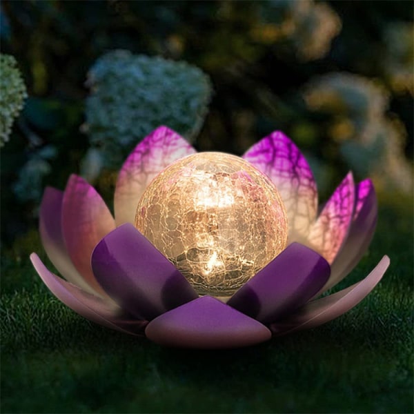 Solljus Utomhus Metall Glas Dekorativ Vattentät Trädgårdslampa Led Lotus Flower Bordslampa purple