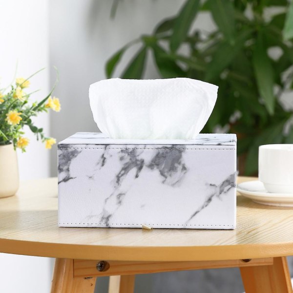 Tissue Box, rektangulär Pu-läder Tissue Dispenser, Tissue Box med marmor