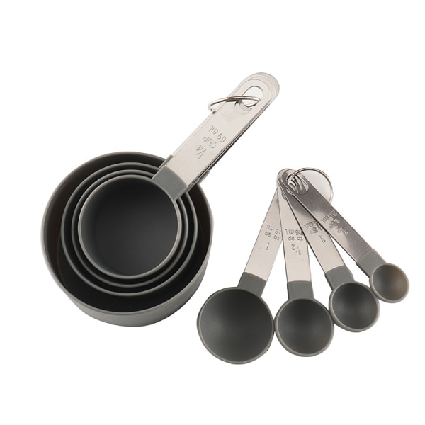 Mätkoppar och -skedar Set med 8 delar, Måttkoppar av plast med handtag i rostfritt stål, Diskmaskinssäkra och stapelbara köksredskap grey