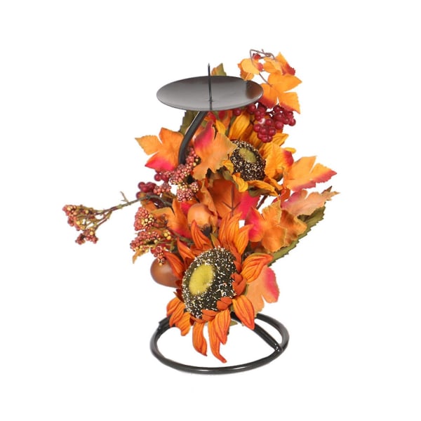 Dekorativt teljusljusstake Thanksgiving-bord Mittpunkter Höst Höst Blomsterarrangemang Konstgjorda lönnlövsbär Solblommaskördebord