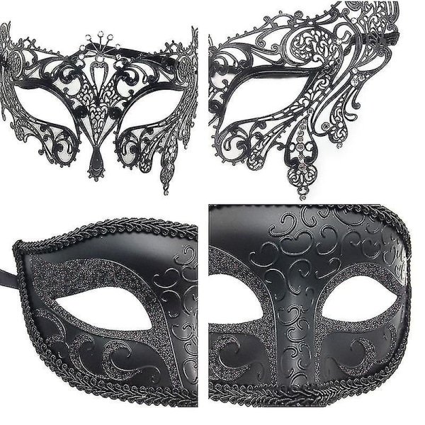 2st par maskeradmasker set svarta halvansiktsmasker kompatibla med dansfest