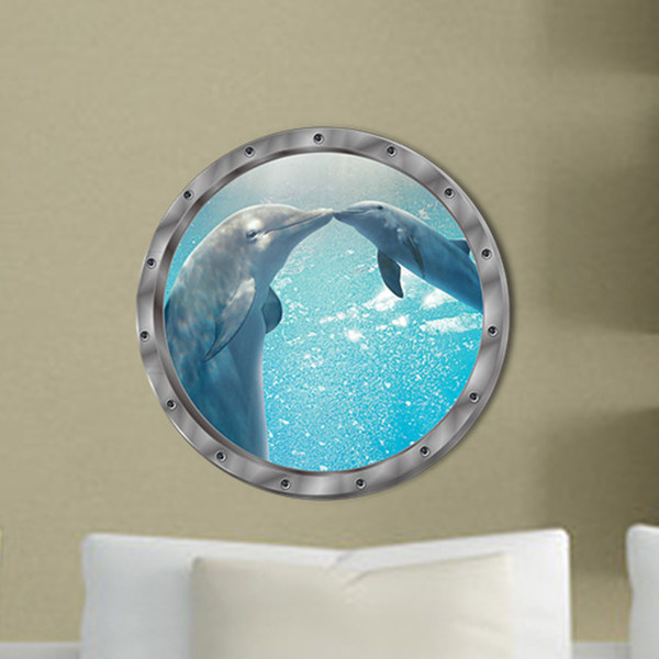väggdekal självhäftande dekorativa pvc marin delfin 3d kylskåp klistermärke för hem-1