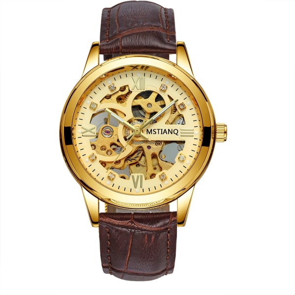 Ny watch automatisk mekanisk watch vattentät självlysande fritid företag mekanisk watch - kaffebälte guld Coffee Gold