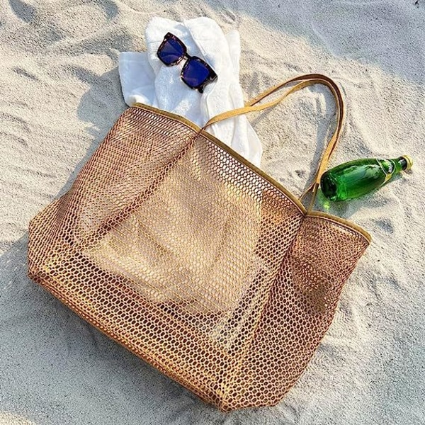 Dam Mesh Beach Tote Stor sommaraxelväska Khaki