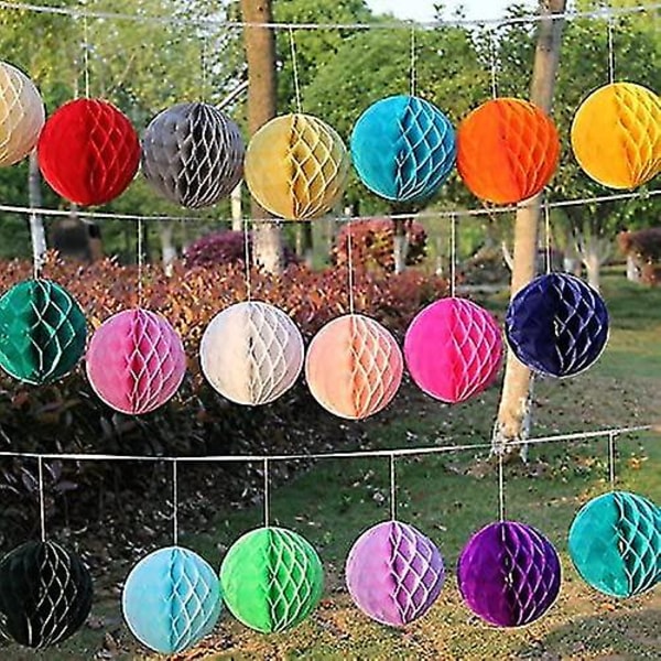 12 Mjukpapper Pom Poms Honeycomb Bollar för bröllopsfest Dusch Heminredning - Slumpmässig färg