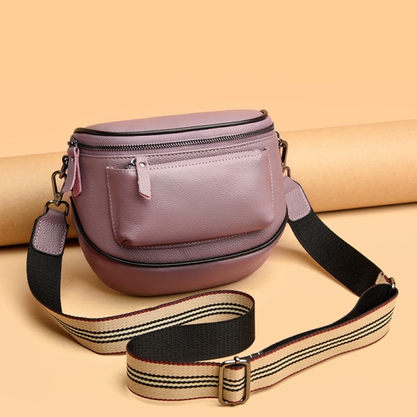Damväska Messenger Bag Fullnarv Läder Stor kapacitet Högglans för kvinnor purple