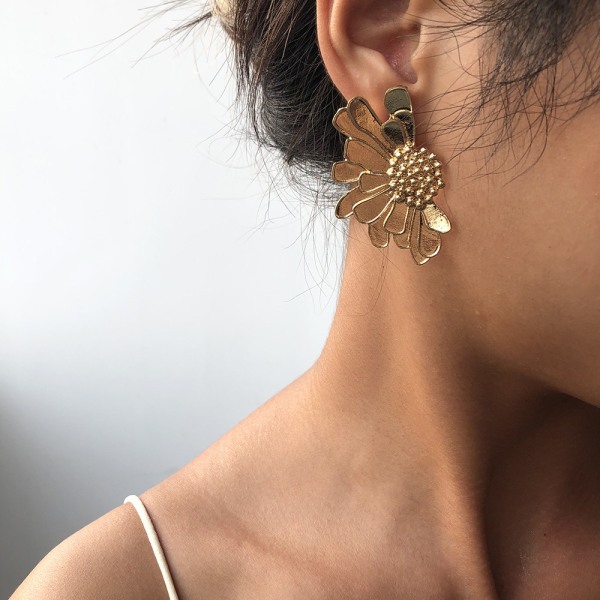 Blom örhängen, guld geometriska uttalande örhängen för flickor