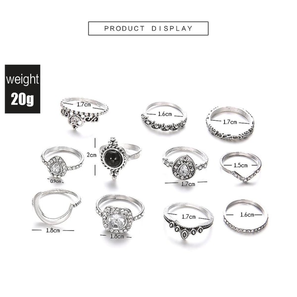 Vintage dam Crystal Knuckle Ring Set Girls Moon Charm Boho Rings