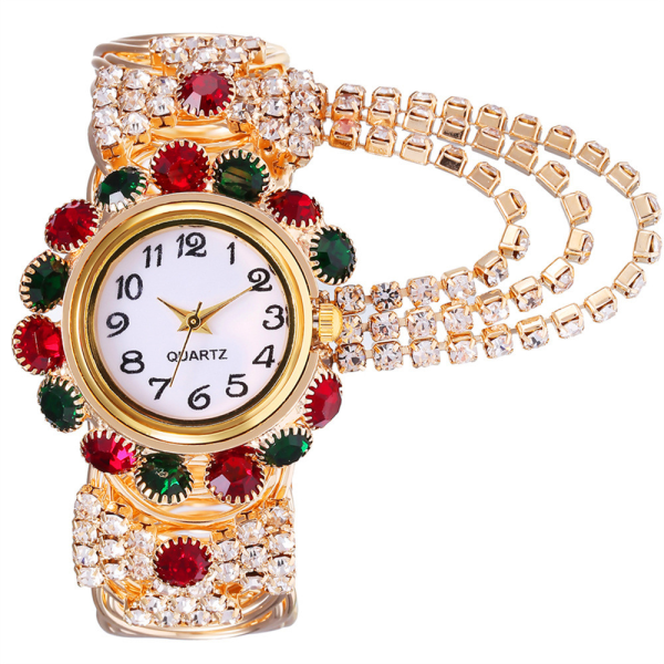 Dam Diamond Temperament Quartz Watch Mode Legering Armband Watch - Röd Grön Indian color
