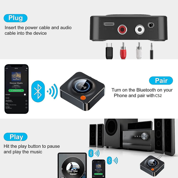 Bluetooth 5.1-mottagare Bluetooth -ljudadapter Ljudmottagare TV-ljudadapter stöder NFC-anslutning