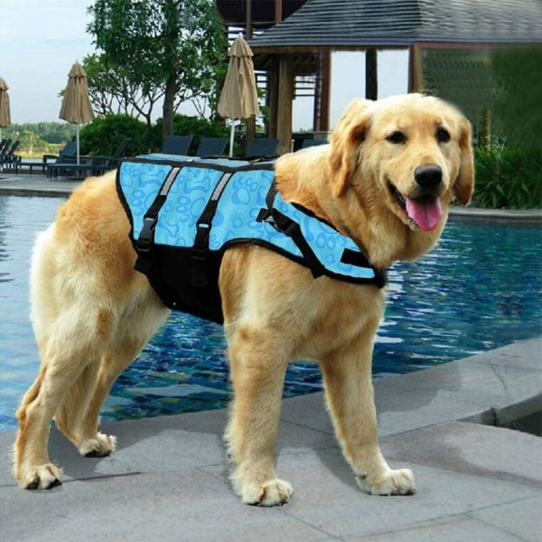 Hundlivväst Säkerhetsrock Simning Flytväst med handtag för liten hund Stor hund Bone Blå L