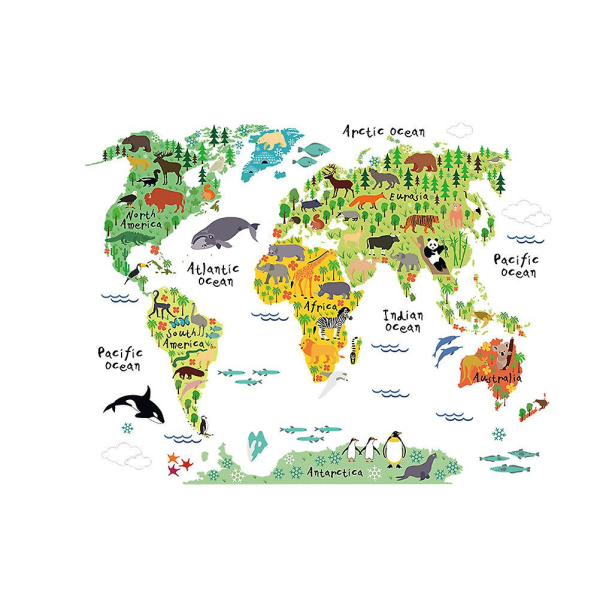 Avtagbara pedagogiska djurvärldskarta väggdekaler