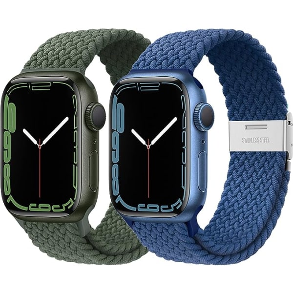 2-pack flätade enslinga remmar för Apple Watch Series 8, 7 , 6, 5, 4, 3, SE, Ultra Watches blue 38/40/41mm