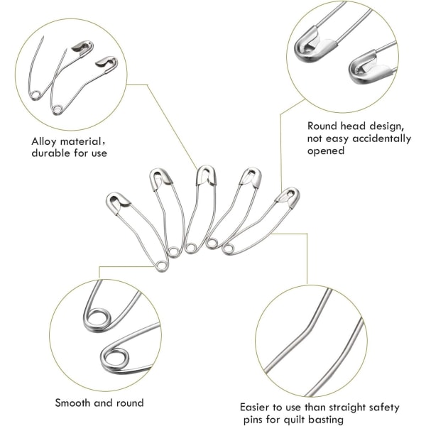 260 Säkerhetsnål 3 storlekar quiltande baknålar rostfritt stål Säkerhetsnål