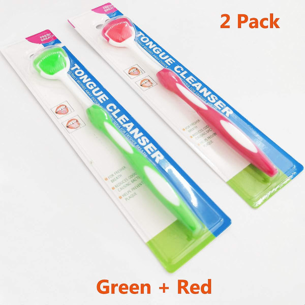 2-pack tungborste, tungskrapa, tungrengöring, röd & grön