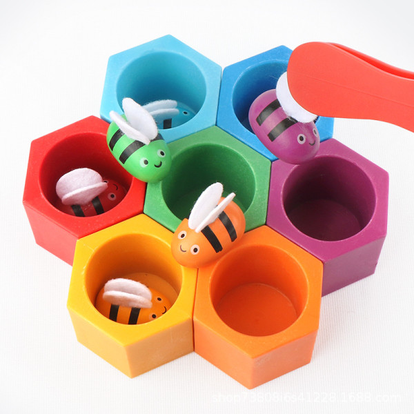 Träklämma bikupa Montessori bikupa spel barns finmotoriska hand-öga koordination fokus leksaker