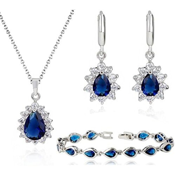 Teardrop blå safir Zirconia Crystal Set hänge halsband