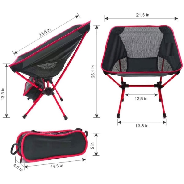 Fällbar campingstol Ultralätt hopfällbar stol i aluminium Kompakt bärbar hopfällbar stol Fiskestol för utomhusvandring upp till röd red