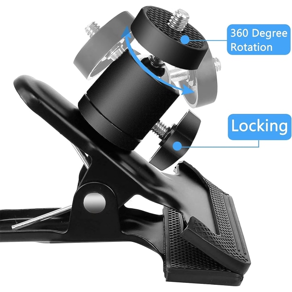 Kamera-Blitzhalterung, 360-Grad-Kameraklemme, 1/4 Zoll Gewinde-Kugelkopf för GoPro Hero DSLR DSLR-Kamerastativ (svart)