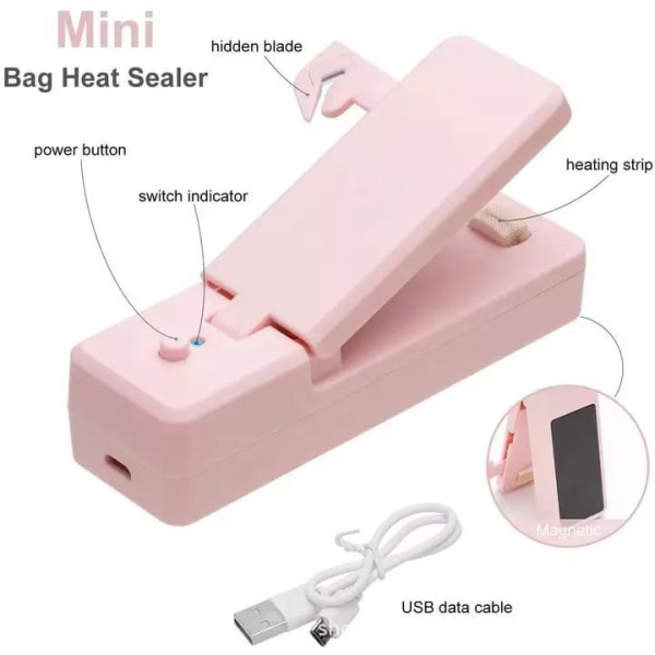 Charge Sealer Bag Plastpaket Sealer Värme Mat Stäng påsar Bärbar pink
