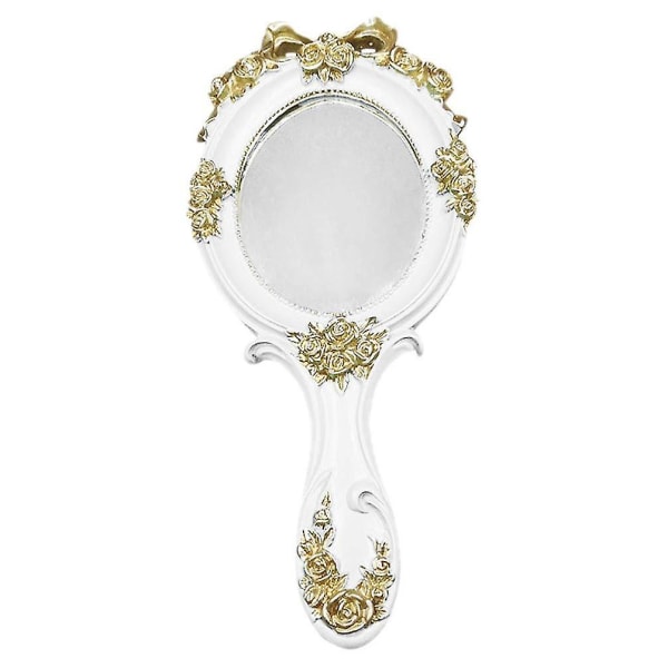 Vintage Hand Mirror Princess Sminkspegel Kompakt Makeup Spegel För Hem Resor Skönhetssalong Tillbehör Vit
