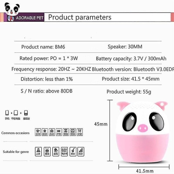 Söt mini husdjur tecknad trådlös Bluetooth högtalare Högtalare|Bärbara högtalare (rosa)