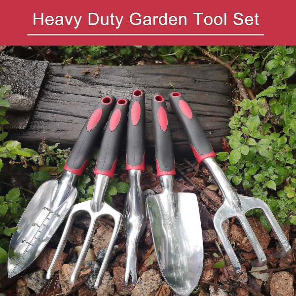 Set, 5 delar aluminium Heavy Duty Trädgårdspresenter Set med halkfritt gummigrepp för män och kvinnor (svart/röd)