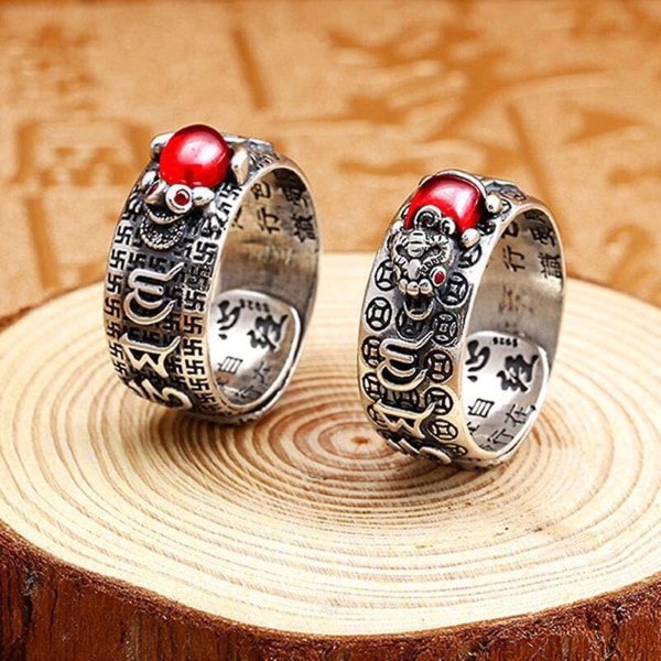 2ST Feng Shui Amulet Open Justerbar Ring Skydd Rikedom Ring Lucky Smycken