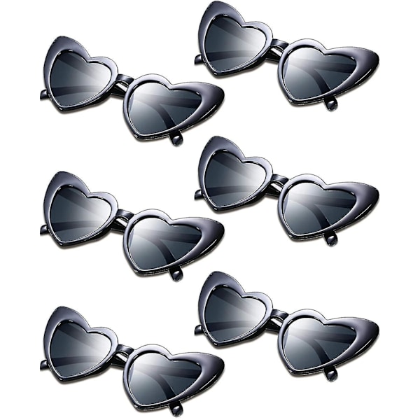 6 par hjärtformade solglasögon Kattögonsolglasögon Retro hjärtformade glasögon Bröllopskostymfest grey