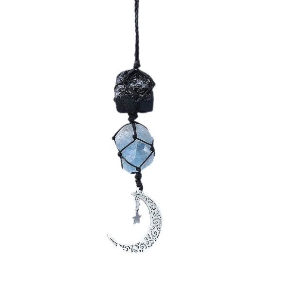Trailerberlock - svart turmalin och blå kalcit - Tillbehör för hängande måne och läkande kristaller, spegellister A