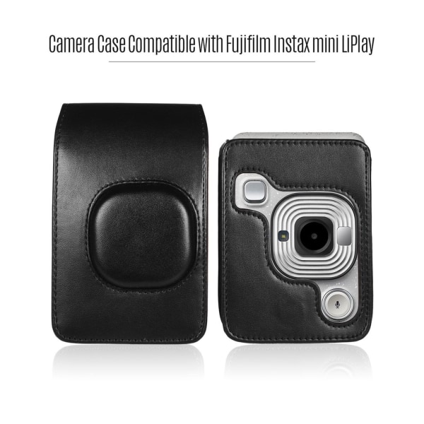 Kompakt omedelbar kameraväska i syntetiskt läder och axelrem kompatibel med Fuji Instax Mini LiPlay case