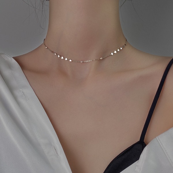 925 Silverpläterat halsband för kvinnor Xia Choker Collar Chain Mångsidig liten och lyxig halskedja silver