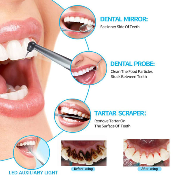 Tandplackborttagare, tandstensborttagare, tandrengöringssats Mänskliga tänder plackspruta (5 lägen)