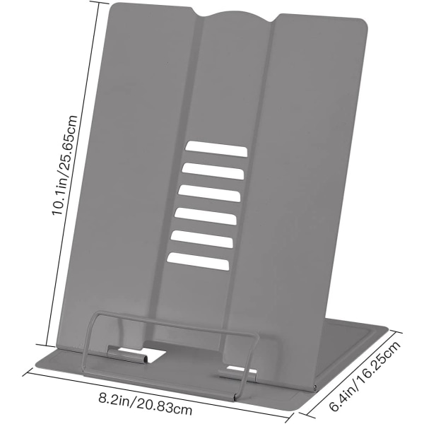 Läsställ, 6-vånings justerbart receptställ, hopfällbar metall (grå) gray