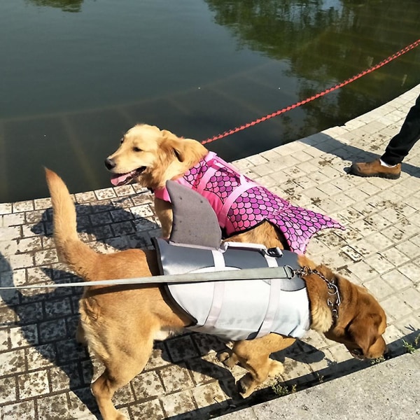 Hundräddningsväst sjöjungfru, Ripstop-livvästar för hundar med räddningshandtag, skydd för baddräkt för djursäkerhet silver grey