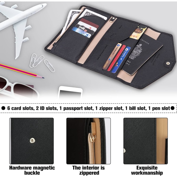 Reseplånbok Läder Passhållare Svart resedokumentplånbok med 8 krediter RFID-blockerande cover Kortfack Smal plånbok blue