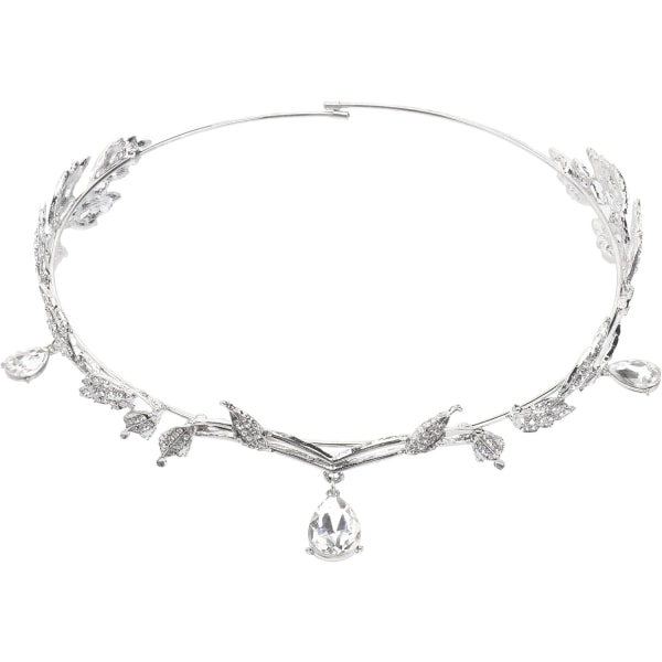 Lurrose Crystal Bridal Tiara Goddess Leaf Crown Pannband för bröllop (silver) white